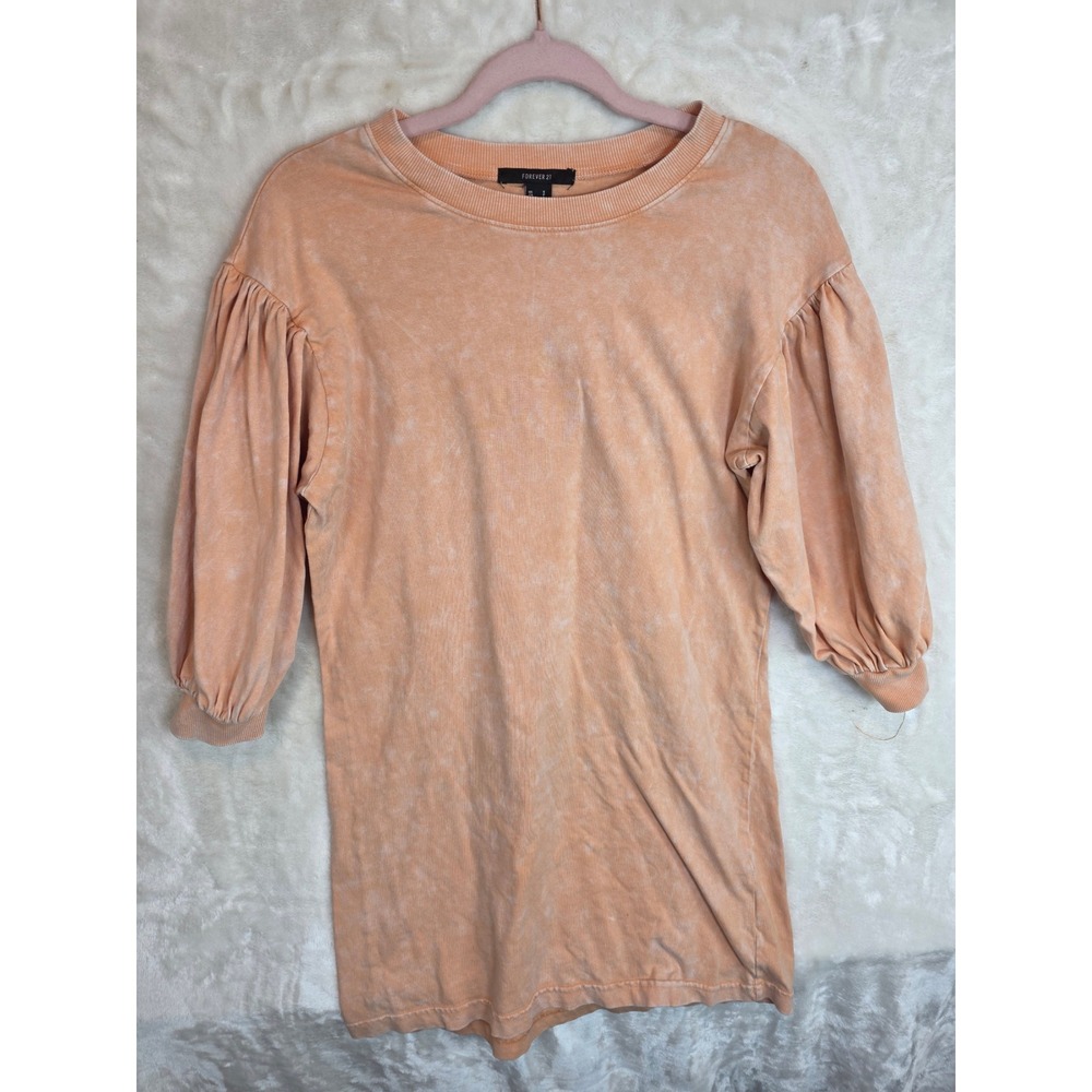 Forever 21 Orange Mineral Wash Puff Sleeve Top Small Acid Wash Balloon Sleeve
